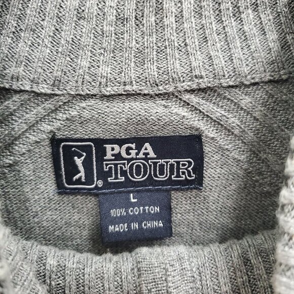PGA Tour Men's Gray Soft Cotton 1/4 Zip Mock Neck LS Golf Pullover Sweater Sz L - Picture 3 of 4